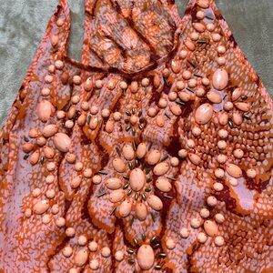 Beautiful Beaded Orange/Peach Snake Print Racer back Swim Coverup